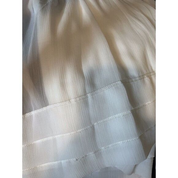 eci NY Womens Ivory Rosette Ribbon Neckline Sheer Triple Tier Bottom Blouse 10 - Picture 8 of 11